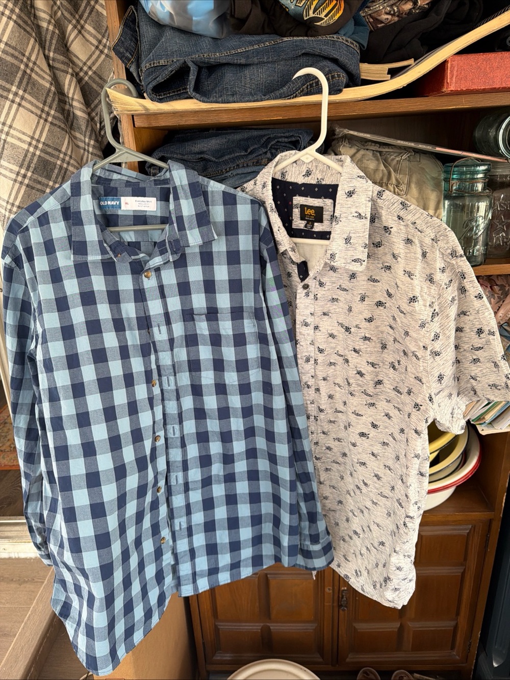 Old Navy Blue Plaid Men's Shirt + Lee Reg. Fit SS Size XL